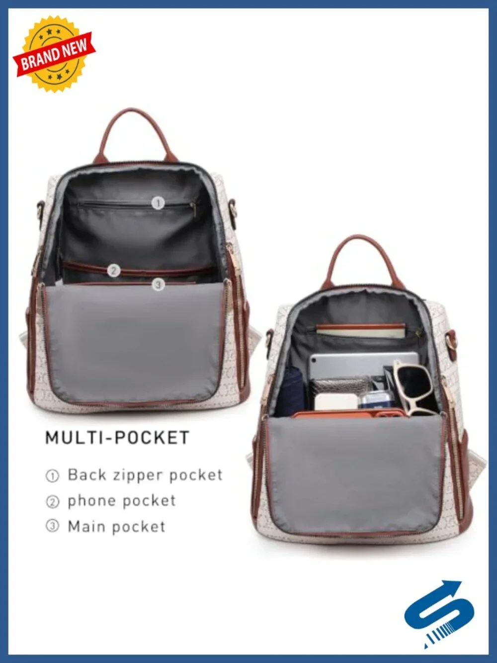 Women's Convertible Vegan Leather Backpack Purse with Wristlet Set